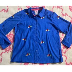 Vtg. Quacker Factory 100% cotton blue with apple embroidery casual SZ XL